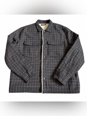 Allsaints Mens Seaford Plaid Shirt Jacket Shacket Sz XXL Wool Blend Sherpa Lined